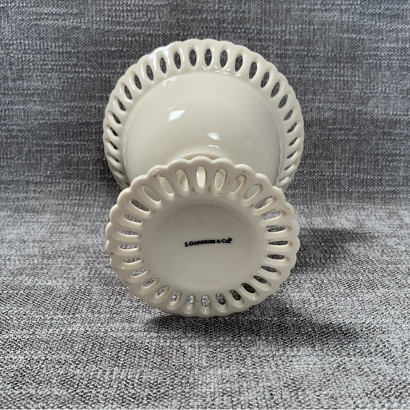 I. Godinger Co. Compote Pedestal Bowl White Porcelain Lace Cut Out Rim - Picture 9 of 15